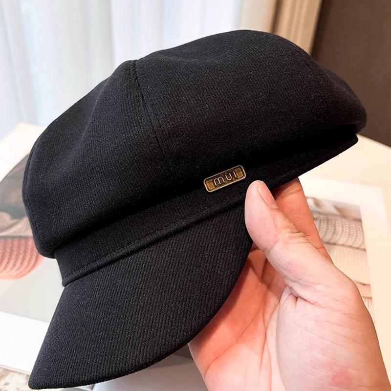 Casual Solid Color Octagonal Hat Big Head Circumference Windproof Bowler Hat Gold Label Painter Cap Women