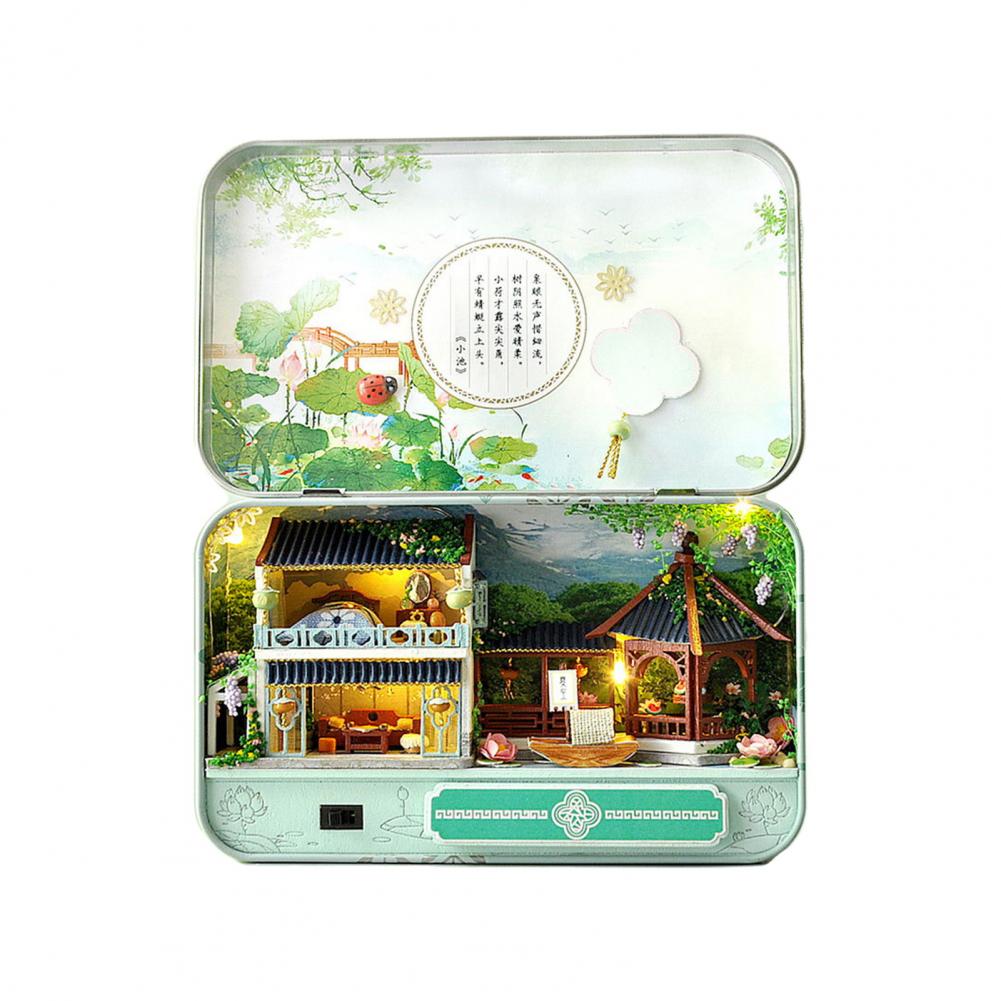 Зимний миниатюрный декор для дома, набор для самостоятельного изготовления миниатюрного дома, сезонные украшения для миниатюрного дома ручной работы из железной коробки со светодиодами для самостоятельного изготовления