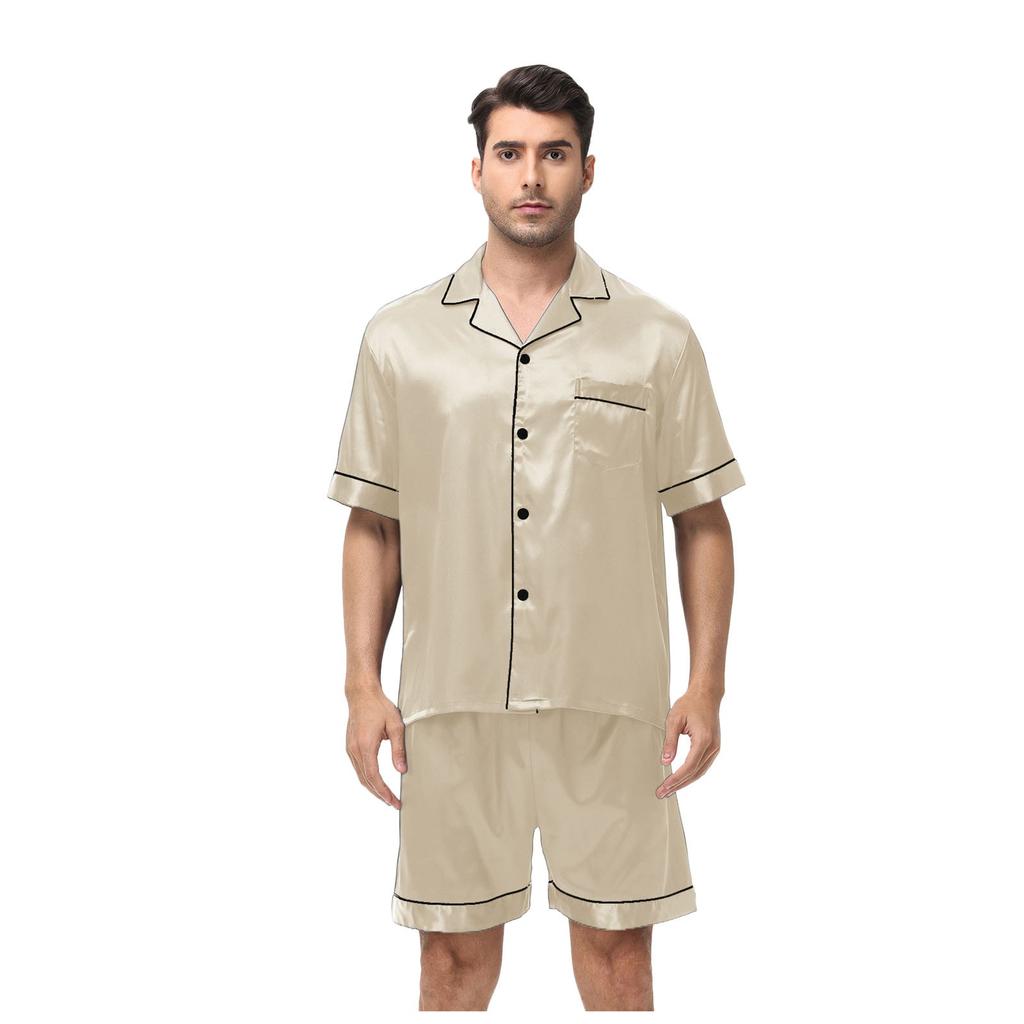 Large Men's Short Sleeved Shorts Satin Summer Casual Home Wear Pajama Set