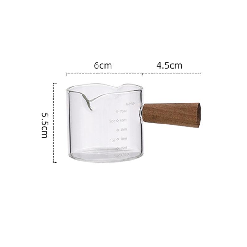 Glass Small Milk Cup Fine Espresso Small Glass Measuring Cup Single Double Spout Coffee Milk Sauce Dispenser With Wooden Handle