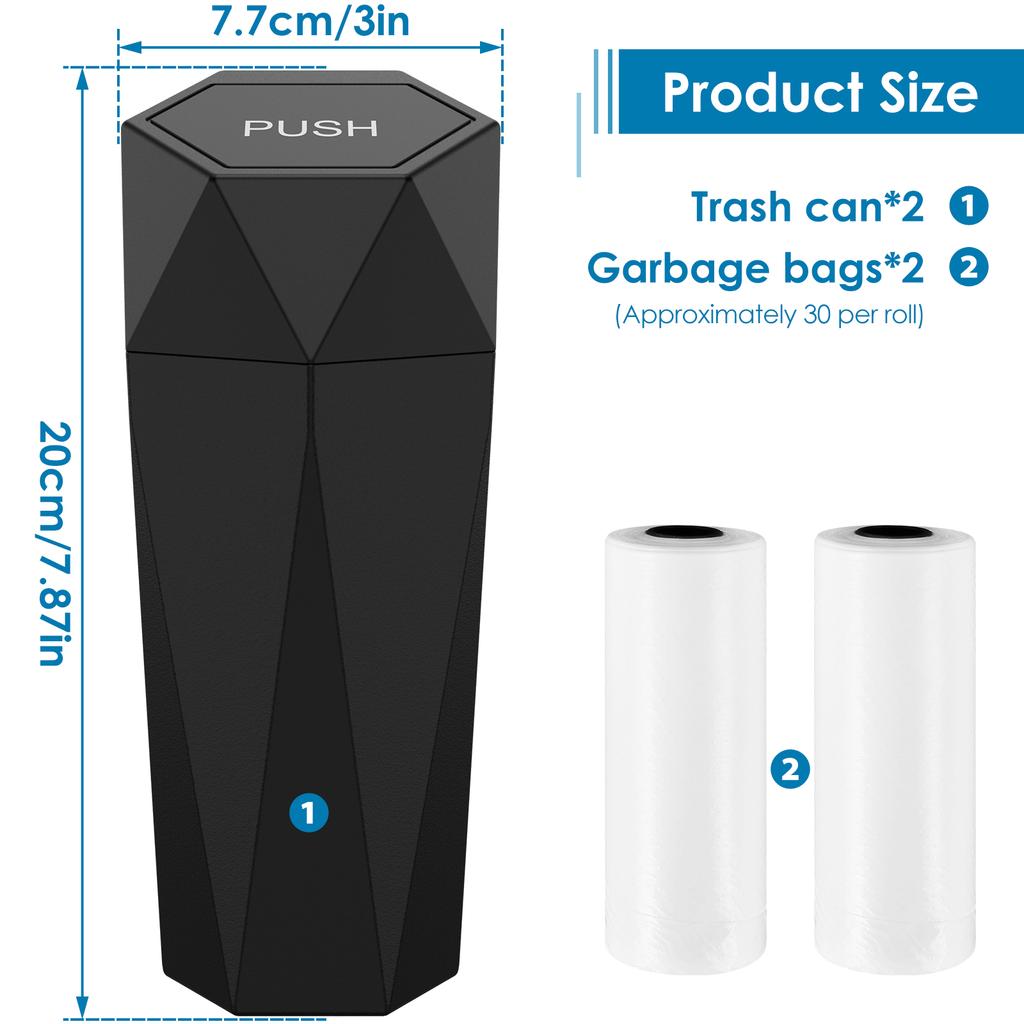 2 шт. Автомобильные мусорные баки в форме ромба, мини-мусорное ведро 550 мл, герметичная маленькая мусорная корзина с крышкой, аксессуары для салона автомобиля