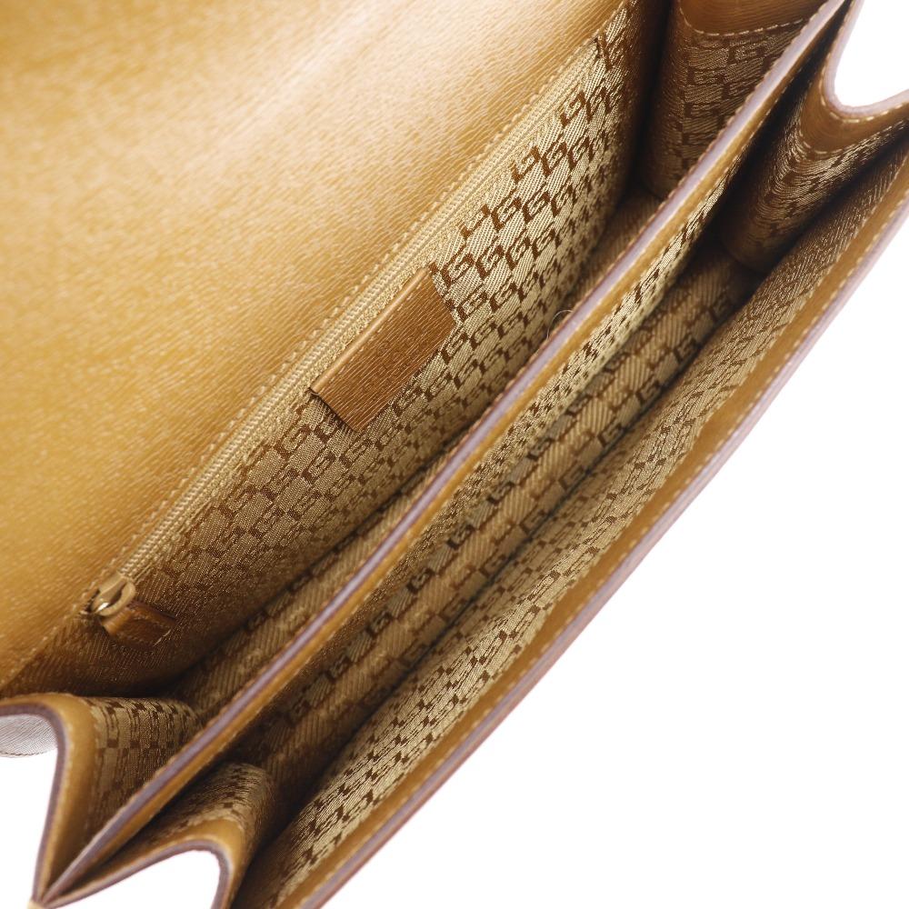 Gucci G Buckle Shoulder Bag 001.4140 Brown Calfskin Women Used