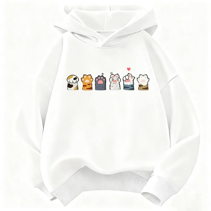 Paw Cat Children's Hoodie Sweatshirt Cute Harajuku Hoody for Boys Girls Autumn Winter Casual Hoodies