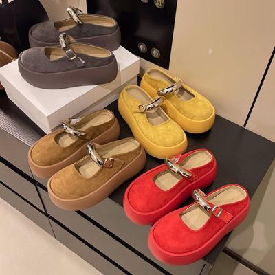 Модная низкая обувь Флок Римская ткань Копытообразные каблуки Резиновая обувь Низкий Флок Рим Копытообразные каблуки Ткань