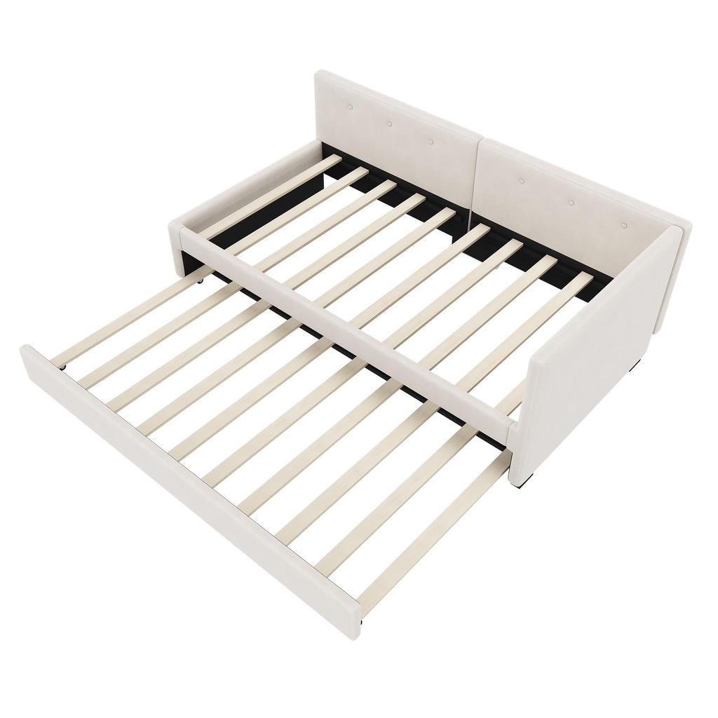 Schlafsofa Polsterbett 90 x 200 cm, Ausziehbares Bettsofa, Ausziehbett mit Rollen, Samt minimalistisches Styling,Ohne Matratze