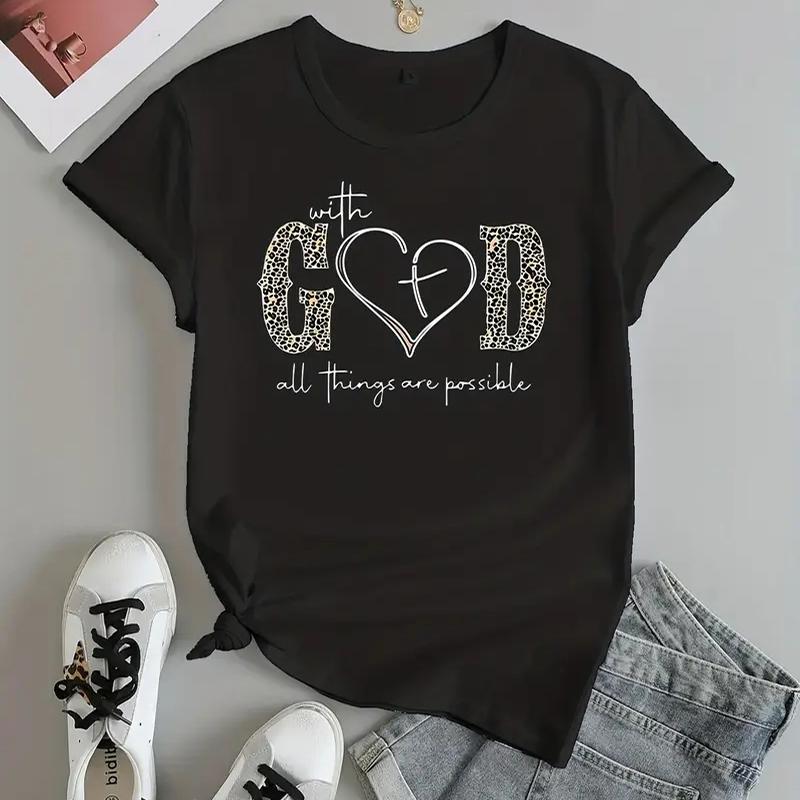 Women Summer T Shirt  Print God Short Sleeve Tees Casual   Printed  Tops