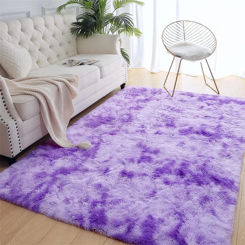 Rainbow Fluffy Carpet Tie-dye Plush Rug Gradient Silk Wool Bedside Rug Non-Slip Mat Soft Plush Area Carpet Room Decoration