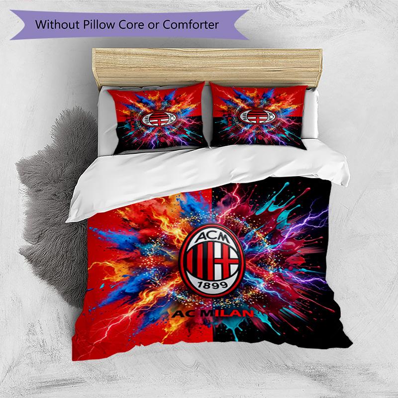 AC Milan Pattern Printed 3PCS Bedding Set Soft Skin-Friendly Washable Duvet Cover & Pillowcases Set All Season Bedroom