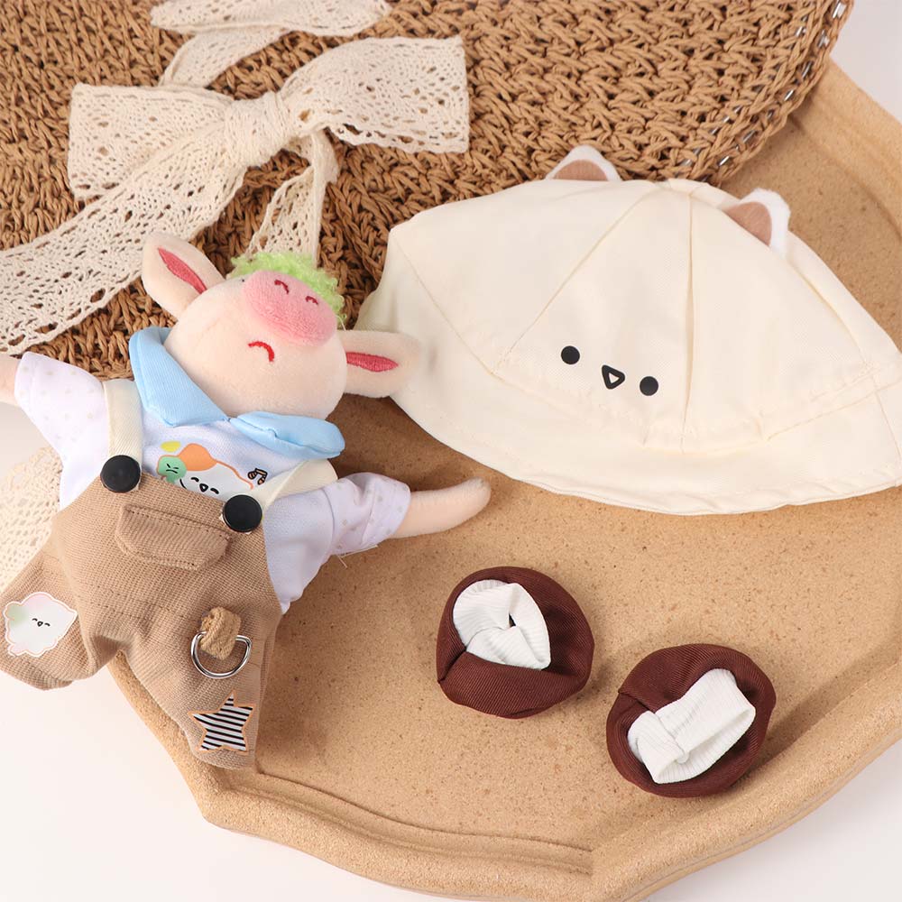 1 set Bear Hat Cotton Doll's Clothes Cartoon Overalls Plush Doll Clothes Doll Accessories
