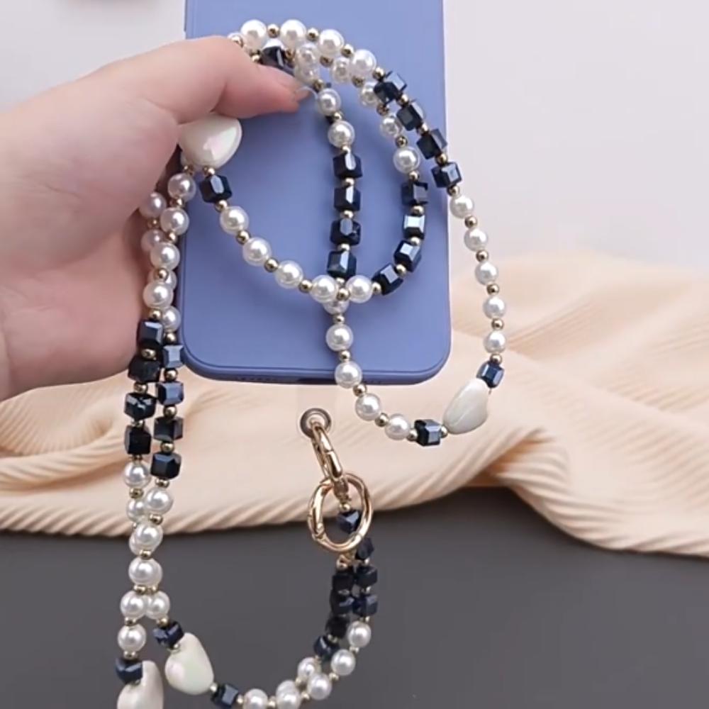 Love Heart Beaded Crossbody Phone Chain Bag Chain Phone Neck Straps Mobile Phone Pendant