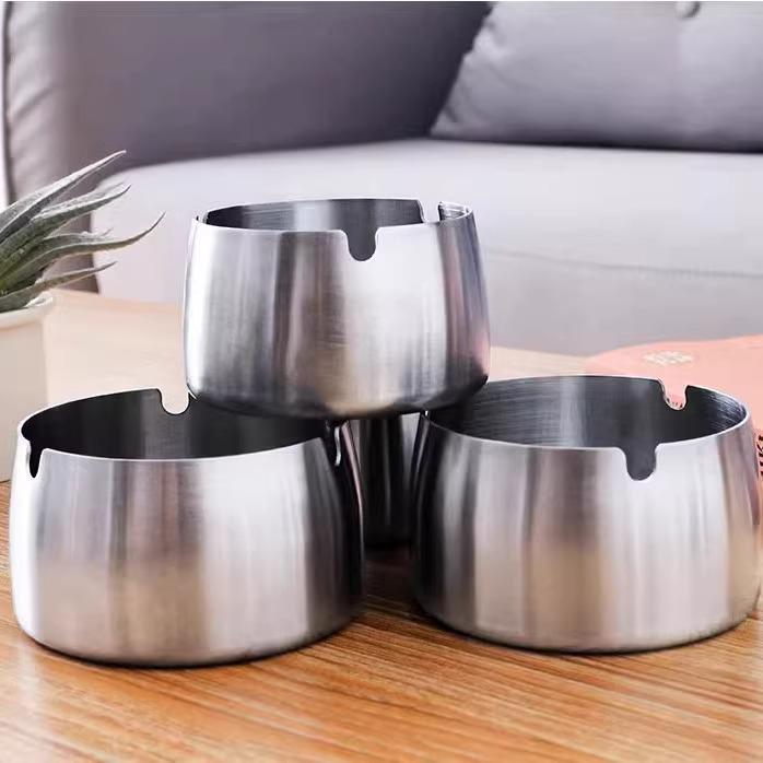 Round Stainless Steel Ashtray - Drop-Proof, Creative Minimalist Design for Home & Hospitality Use
