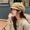 Шляпа женская японская ранняя осень весна и осень тонкая восьмиугольная шляпа универсальная жемчужный бант большая окружность головы маленькая шляпа газетчика