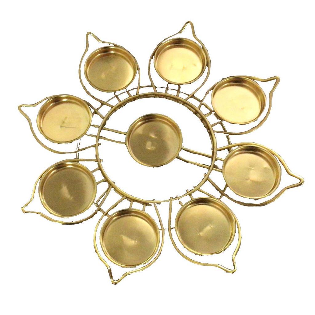 Однослойный подсвечник-канделябр 'Девять звезд лотоса' из сплава для масла гхи - Подставка для чайной свечи на девять чаш.