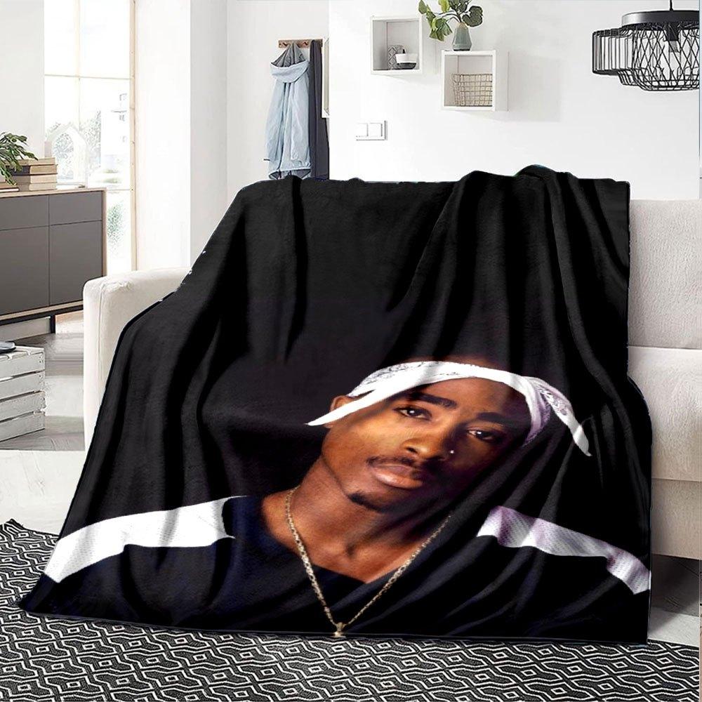 1 шт. Плед в стиле Hip Hop 2Pac, Мягкий, Легкий, Для всех сезонов, Многоцелевой плед для дивана, кровати, офиса и пикников, Французский стиль с культовыми обложками альбомов и цитатами