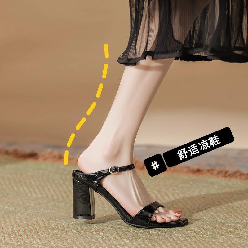 Квадратный носок с открытым носком, летние новые сандалии на толстом высоком каблуке для женщин