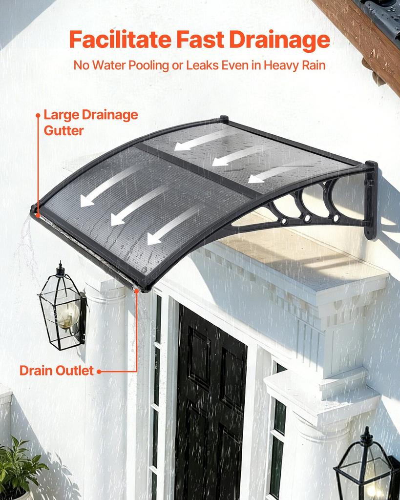 Awnings for Door Entrance, 30 x 39 in, Exterior Front Door Window Awnings with Drainage & ABS Bracket, Rain Snow Sun Protection, Overhang