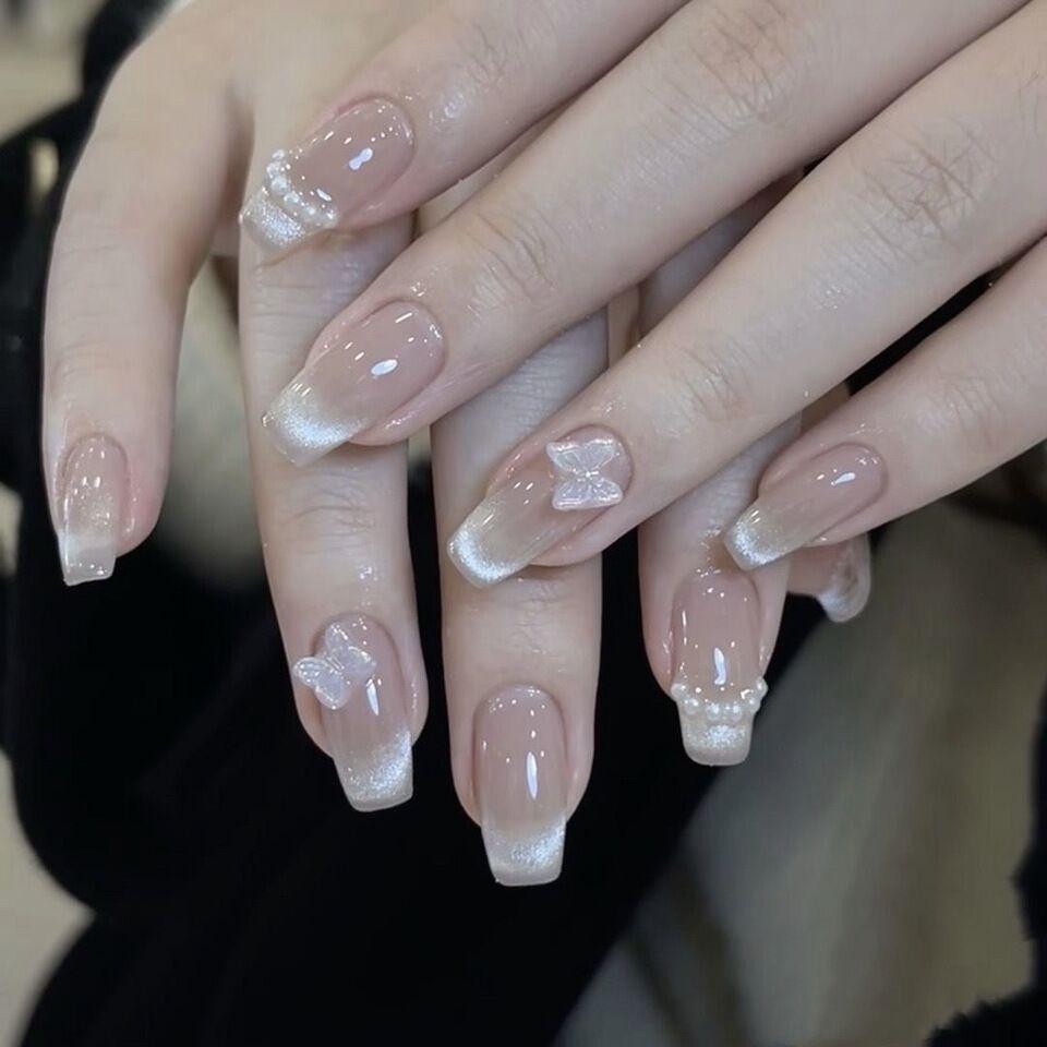 2025 New Style Rich Girl Medium-Length High-End Wearable Nail Stickers & Tips for Brides