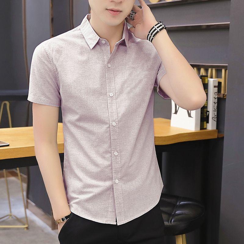 Summer Men's Short-sleeved Shirt Trend Fashion Embroidery Shirt Slim Work Men's Professional Inch Shirt