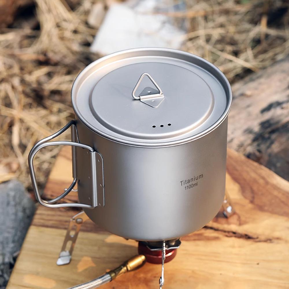 Кемпинговый титановый горшок с крышкой и складными ручками для походов на открытом воздухе
