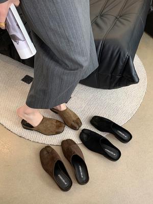 Модные женские тапочки-слайды из флока, новинка 2024 года, летние туфли на плоской подошве с застежкой-молнией, черные, хаки, коричневые туфли-лодочки для вечеринок, размеры 35-39