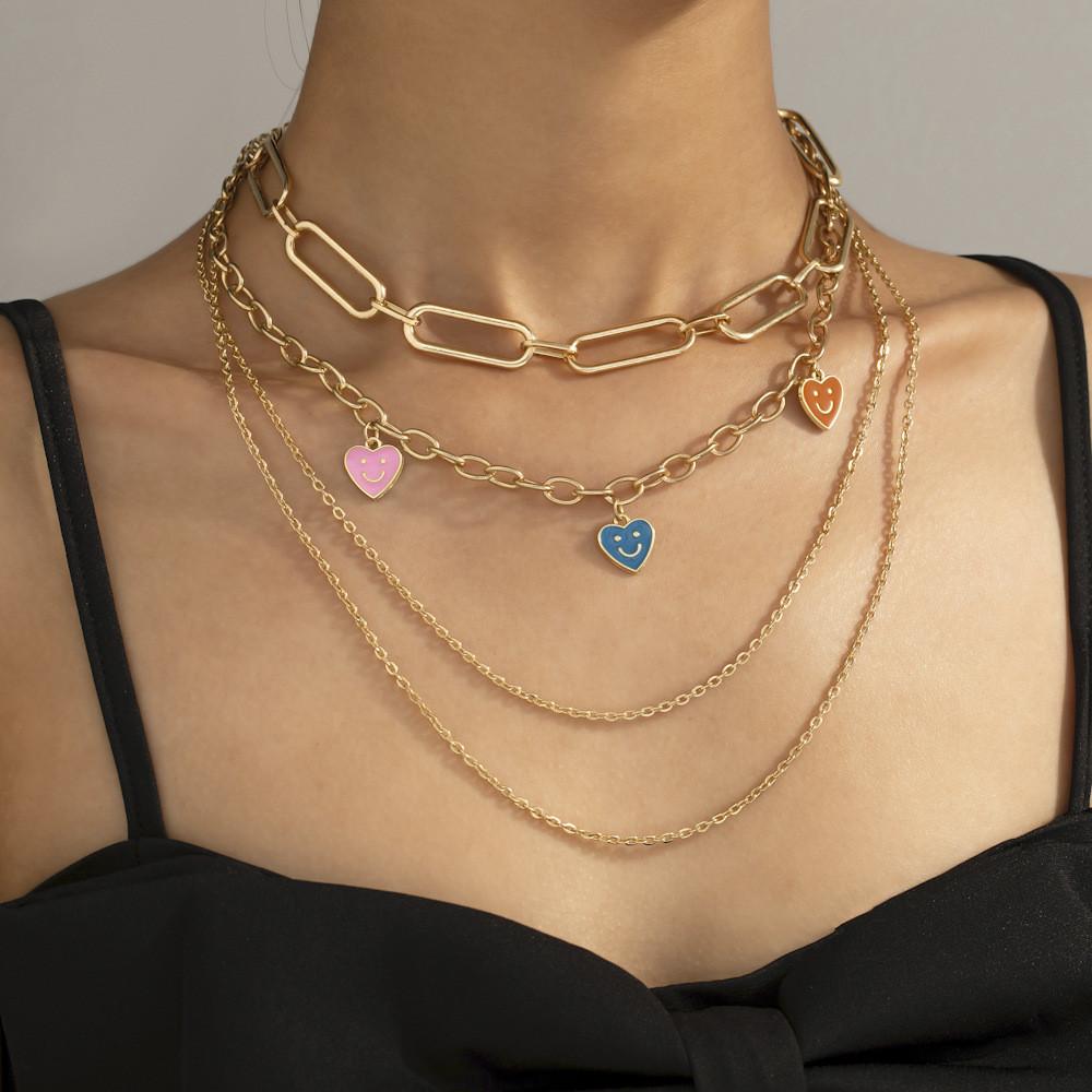 Trendy Gold Multi-layered Geometric Chain Necklace Stylish Fashionable Jewelry For Women