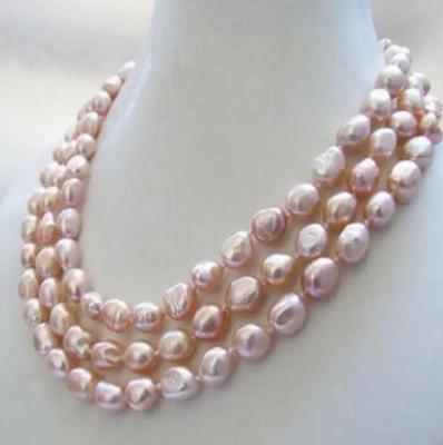 Ожерелье из 3 нитей натурального пресноводного жемчуга розового цвета барокко диаметром 7–9 мм длиной 17–19 дюймов.
