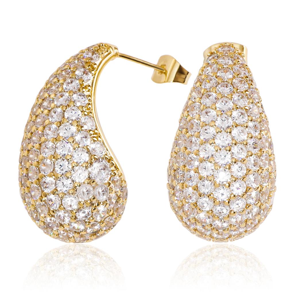Micro-inlaid Diamond Zircon Water Drop Earrings for Women with Light Luxury High-end Hollow Earrings