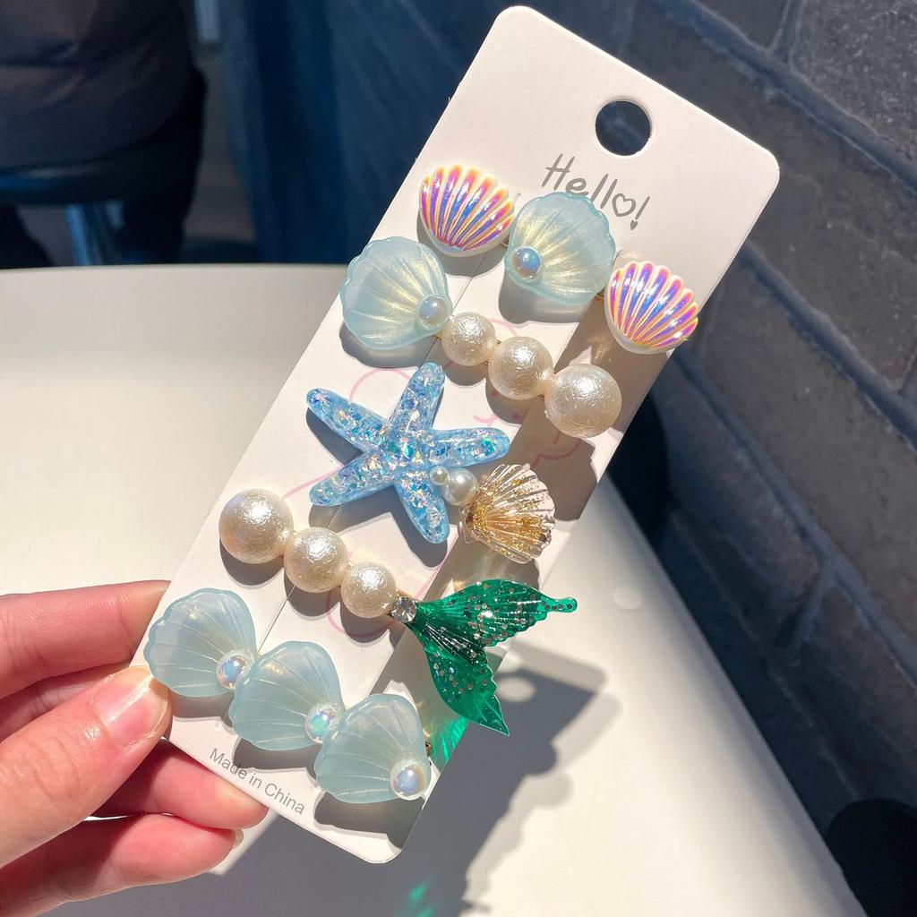 5pcs Ocean Series Shell Starfish Hair Clips Pearl Princess Headdress Hair Accessories