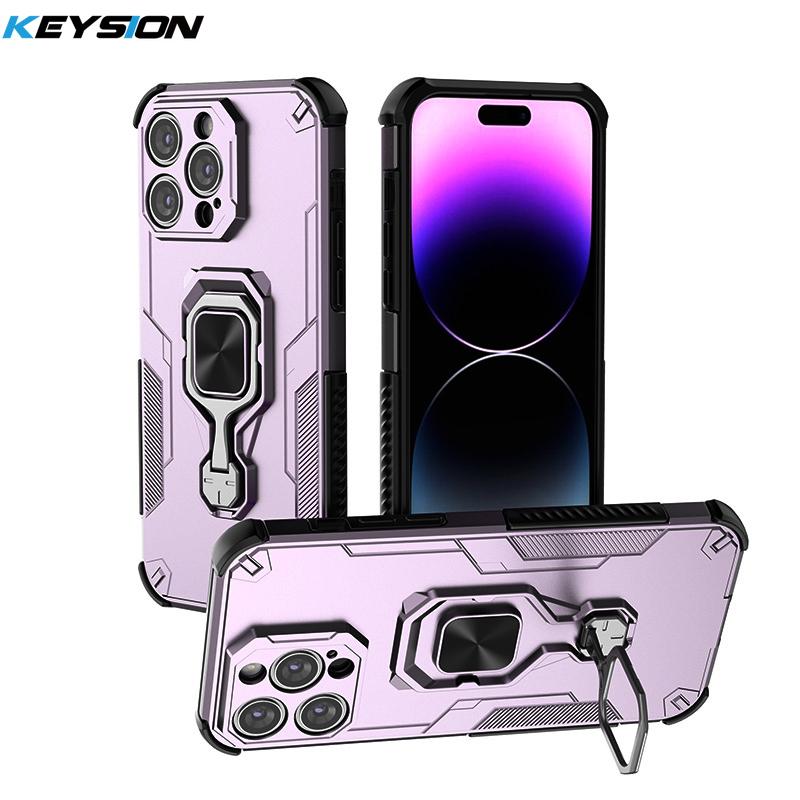 KEYSION Противоударный чехол для iPhone 15 Pro Max Мягкий силиконовый + PC вертикальный чехол-подставка для телефона на заднюю панель для iPhone 15 15 Plus