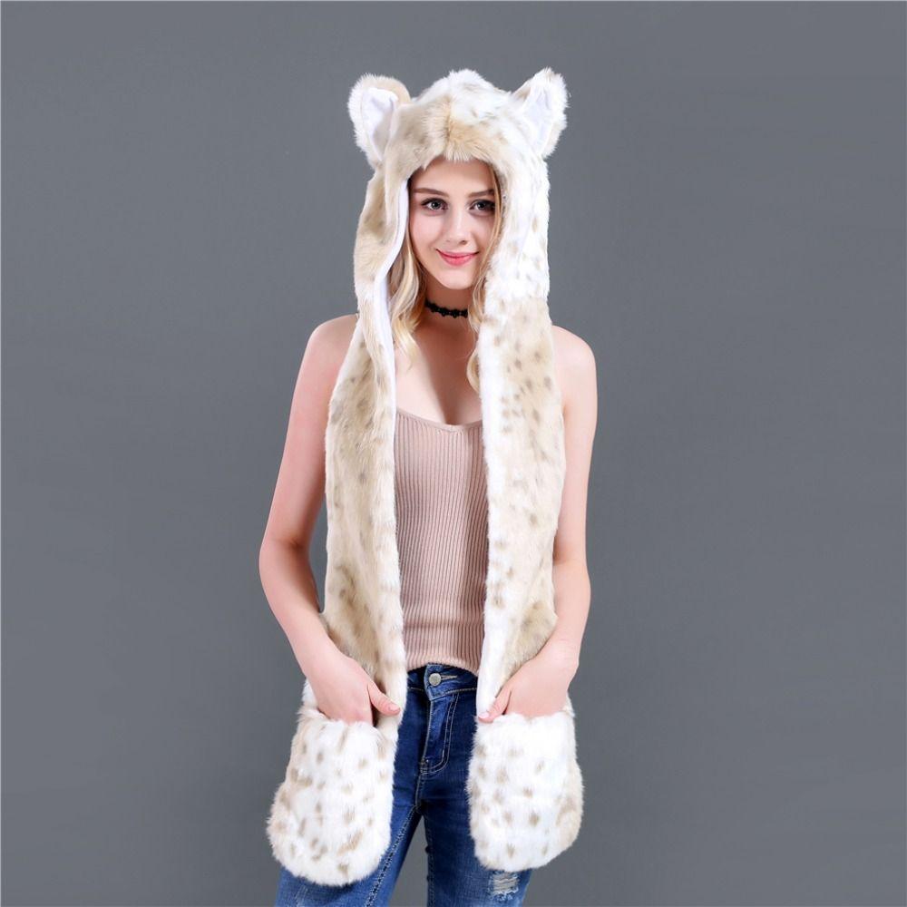 Пушистый плюшевый шарф, перчатки, шапка, комплект, теплая шапка с изображением животных, ветрозащитная зимняя кепка для отдыха на природе