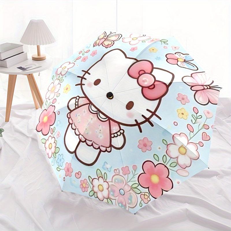 1pc Butterfly Flower Hello Kitty Cartoon Umbrella, Portable 3-Fold Compact Umbrella, Suitable for Camping, Hiking and Travel, Ideal Easter Birthday Gi