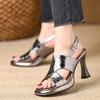 2025 Summer New Patent Leather Thick-soled Waterproof Platform Open-toed Roman Sandals Women's Fashion Casual Versatile Thick-heeled Sandals