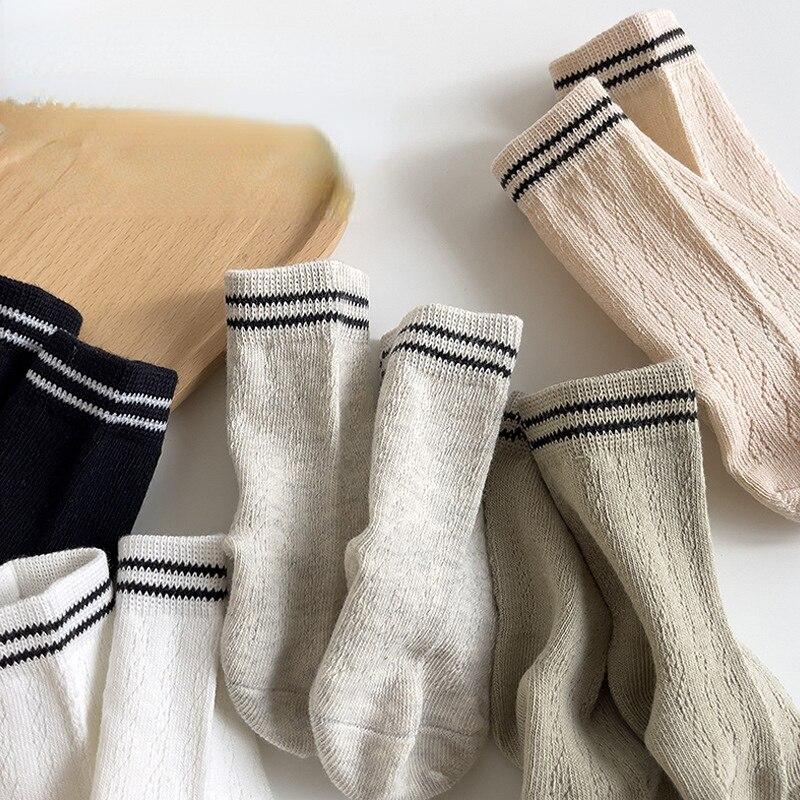 Детские хлопковые сетчатые носки, весенне-летние носки среднего размера, носки в полоску для новорожденных мальчиков и девочек, От 0 до 7 лет