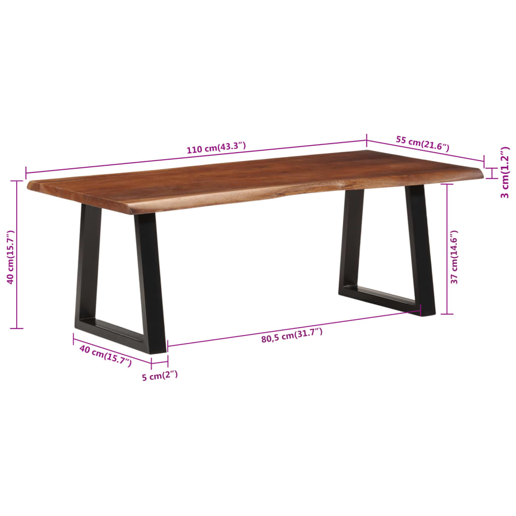 Coffee Table Honey Brown 110x55x40 cm Solid Acacia Wood