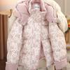 Girls Floral Print Hooded Cotton Jacket Warm Winter Coat Thickened Soft Outerwear