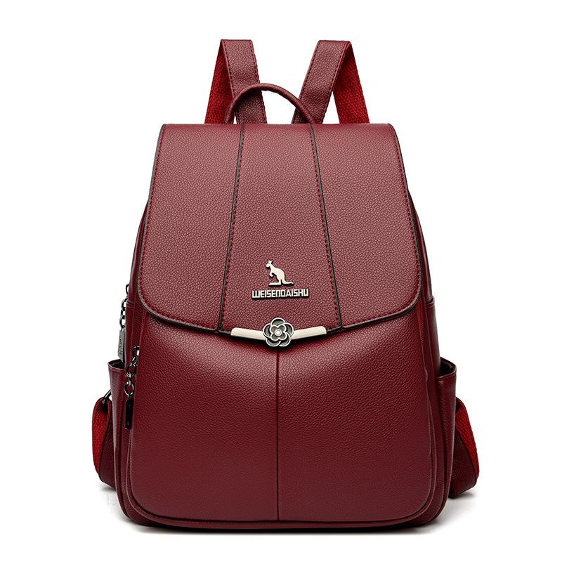 New Women's Backpack PU Soft Leather Casual Lightweight One Shoulder Travel Bag Fashion Retro Panel Commuter School Bag