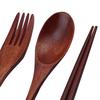 3pcs/set Wooden Cutlery Set Kitchen Dinning Spoon Chopsticks Fork Wood Flatware