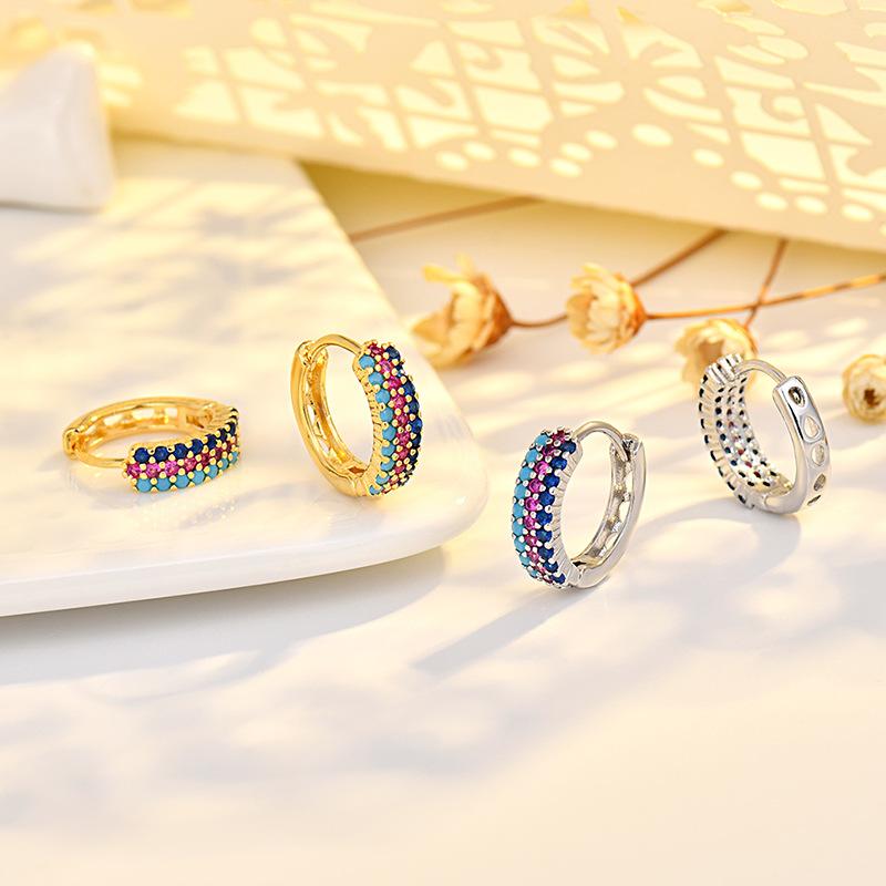 Color Zircon Ear Buckles, Slightly Inlaid Geometric Earrings, Simple And Personalized Earrings With Temperament