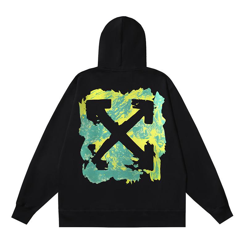1302 Off-White 2025 Autumn/Winter New OW Hollow Graffiti Arrow Pattern Printed Men's and Women's Zipper Hoodie