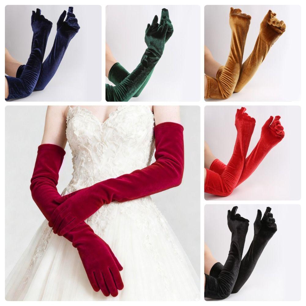 Full Finger Velvet Long Gloves Solid Color Party Mittens Elegant Women's Fluffy Gloves  Party