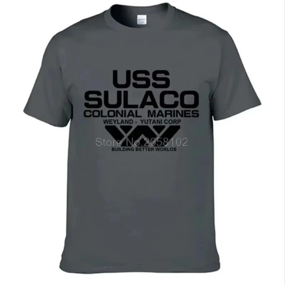 Футболка Alien USS Sulaco Colonial Marines Aliens Off World с коротким рукавом, мужская хлопковая футболка с круглым вырезом