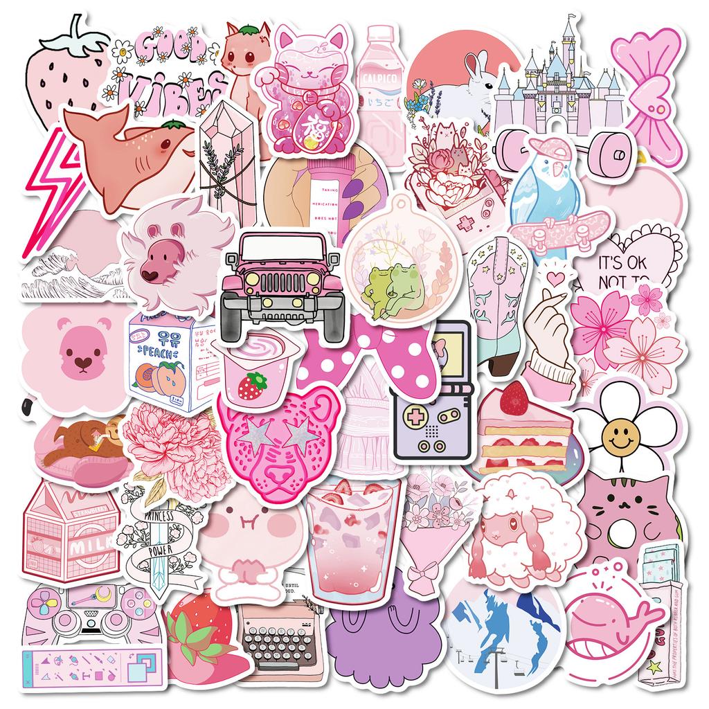 50 Pink Cute Mix And Match Style Graffiti Stickers Diy Creative Handbook Diary Stickers