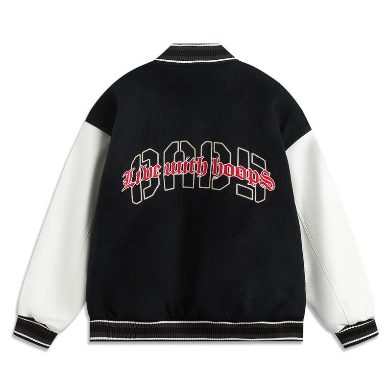 Li Ning Лоскутная куртка на одной пуговице, универсальная, свободного кроя, хлопковая, мужская, черная AJMV027-1