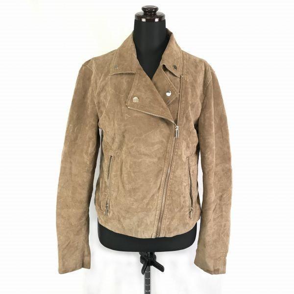 Stradivarius Genuine Leather Double Riders Jacket/Women’s L/Brown Tone/Lined, Side Zip Pockets(USED)