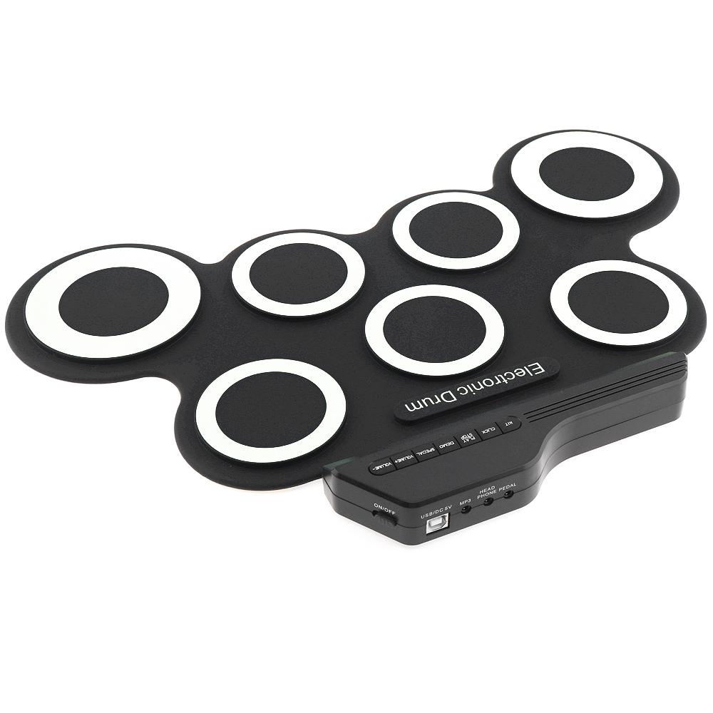 Электронный цифровой USB-набор из 7 пэдов в рулонах, силиконовая электрическая барабанная установка с барабанными палочками и сустейн-педалью