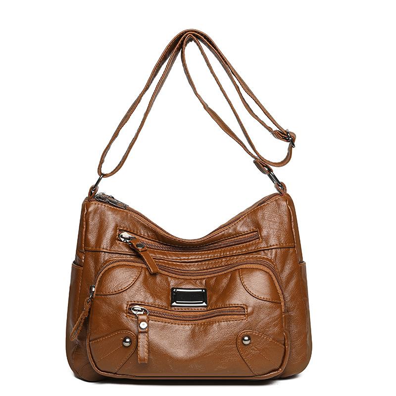 Сумка-мессенджер для женщин среднего и пожилого возраста, женская однотонная сумка из мягкой кожи с несколькими карманами