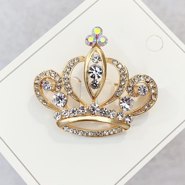 Fashion Crown Brooches Gold Silver Color Rhinestone Pearl Lapel Pin Dress Decoration Buckle Badge Jewelry Accessories For Women
