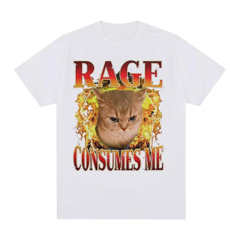 Anger Devours My Chaos Meme Tshirt Interesting Anger Cat Fire Pattern Tshirt Unisexs And Unisexs Clothing Pure Cotton
