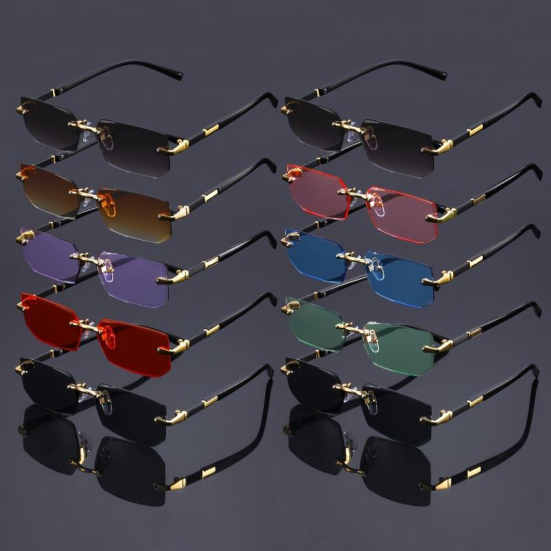 10pcs Trendy Rimless Rectangle Sunglasses Frameless Fashion Shades Punk Sunglasses Gradient Men Women UV400 Eyewear Driving