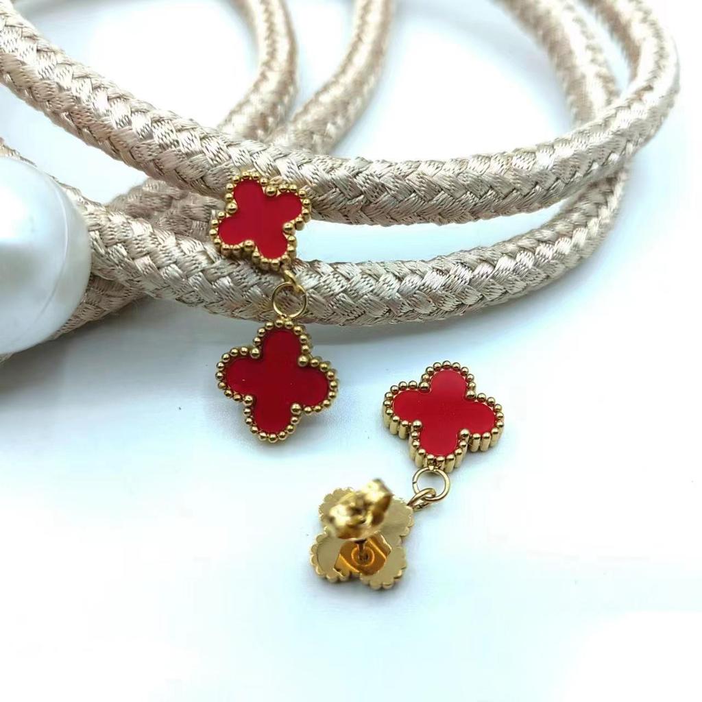 Stainless Steel Four-Leaf Clover Reversible Earrings Fashionable And Versatile Women's Earrings